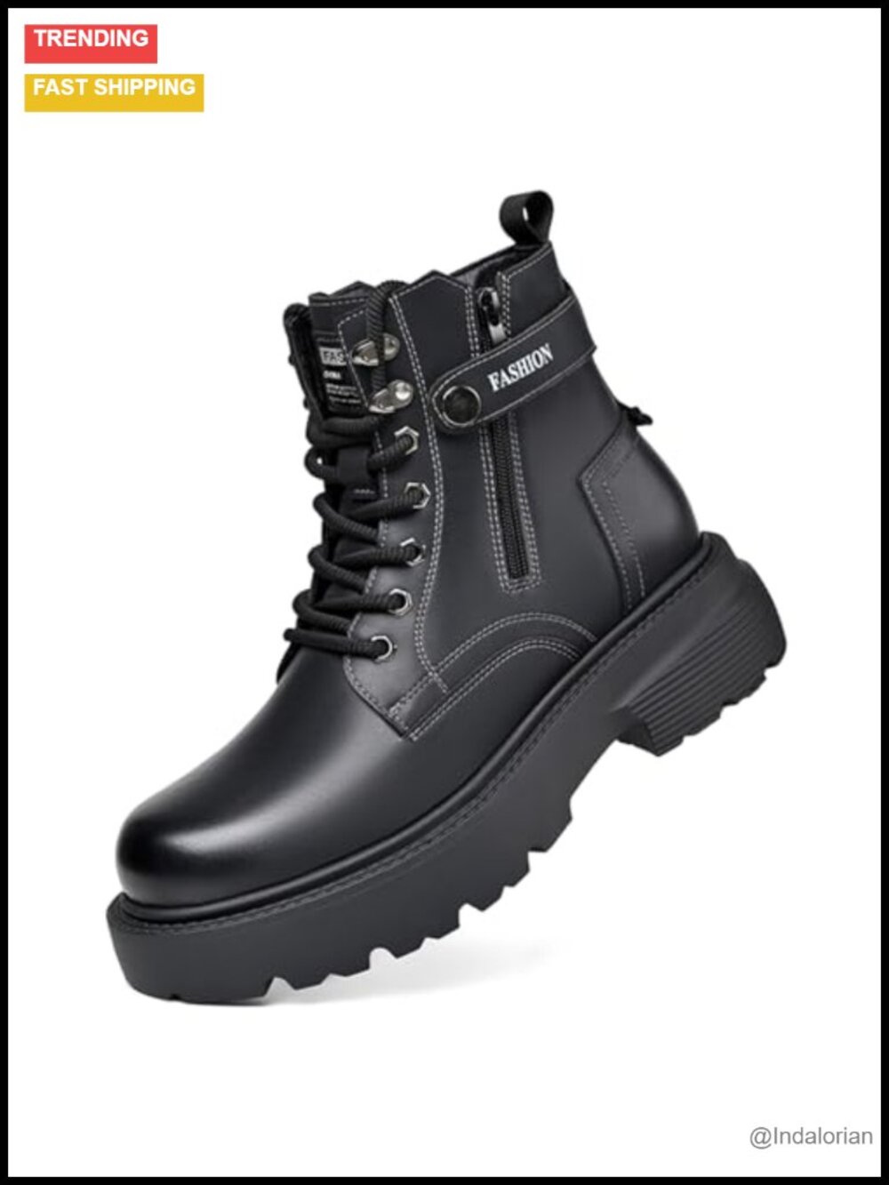 Men's Genuine Leather Lace Up Combat Boots Platform Chunky Heel Lug Sole Side